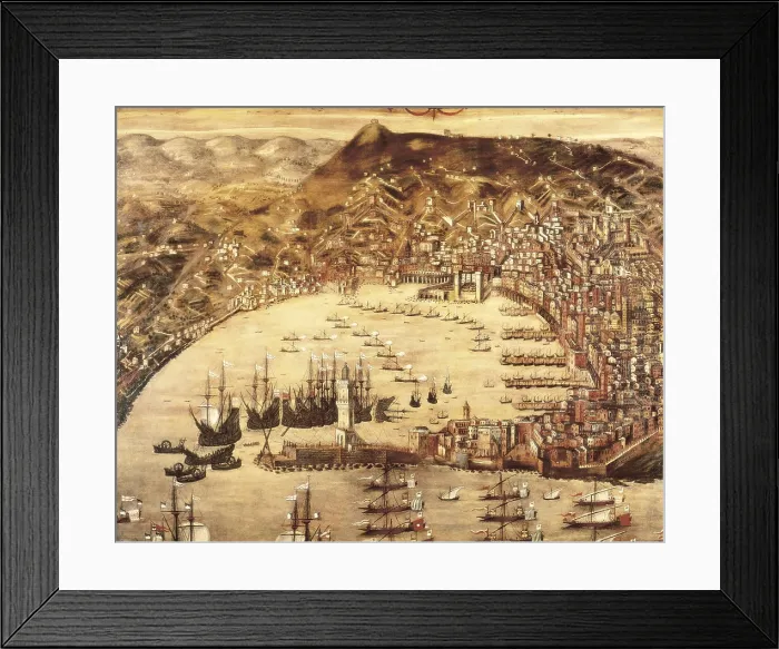Framed Print : GRASSI, Cristoforo (16th c.). Port of Genoa. 1597. Inspired on an anonymous painting of 1842. Oil on canvas. ITALY. Genoa. Pegli. Navy Museum