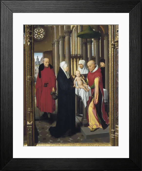 Framed Print : MEMLING, Hans (1433-1494). Triptych of the Adoration. The Presentation in the Temple. c. 147o. Right panel. International gothic. Tempera on wood. SPAIN. Madrid. Prado Museum