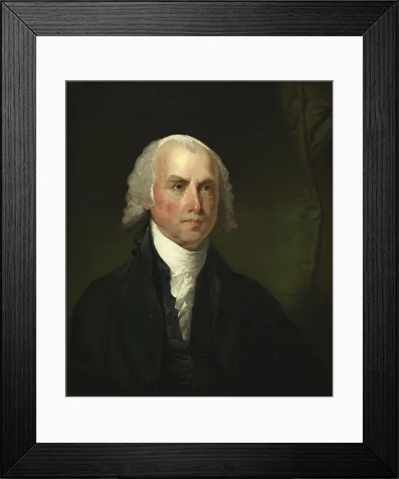 Framed Print : James Madison portrait by Gilbert Stuart, was probably painted from life during Madisons two terms, as president from 1809 to 1817 (BSLOC_2019_6_182) Framed Print : James Madison portrait by Gilbert Stuart, was probably painted from life during Madisons two terms, as president from 1809 to 1817 (BSLOC_2019_6_182)