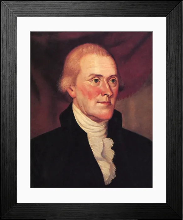 Framed Print : Thomas Jefferson in a November 1799 portrait by Charles Peale Polks, a nephew of Charles Willson Peale. The artists realistic linear style emphasizes Jeffersons sharp features