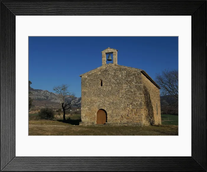 Framed Print : SPAIN. LLEIDA. Pallars Juss. Conca de Tremp. Hermitage church of Mare de Du d'Espluges, with several shootings on the faade caused during the Civil War. Architecture