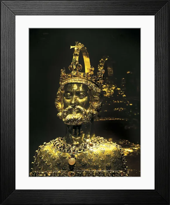Framed Print : CHARLEMAGNE or CHARLES I (742-814). Made of enamel, gold and precious stone. Gothic art. Jewelry. GERMANY. NORTH RHINE-WESTPHALIA. Aachen. Palatine Chapel of Charlemagne