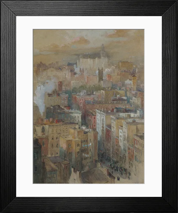 Framed Print : VIEW OF NEW YORK CITY, by Colin Campbell Cooper, 1910 c. American watercolor and gouache drawing. View of NYC from a high point of view Framed Print : VIEW OF NEW YORK CITY, by Colin Campbell Cooper, 1910 c. American watercolor and gouache drawing. View of NYC from a high point of view