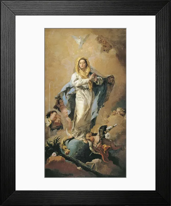 Framed Print : TIEPOLO, Giovanni Battista (1696-1770). The Immaculate Conception. 1767 - 1769. The Immaculate with Marian symbols, angels and the Holy Spirit. Baroque art. Oil on canvas. SPAIN Framed Print : TIEPOLO, Giovanni Battista (1696-1770). The Immaculate Conception. 1767 - 1769. The Immaculate with Marian symbols, angels and the Holy Spirit. Baroque art. Oil on canvas. SPAIN