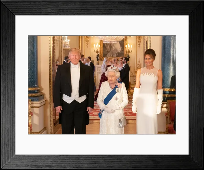Framed Print : President Donald Trump and First Lady Melania Trump with Britain's Queen Elizabeth II, June 3, 2019, before the state banquet, Buckingham Palace (BSLOC_2019_6_210)