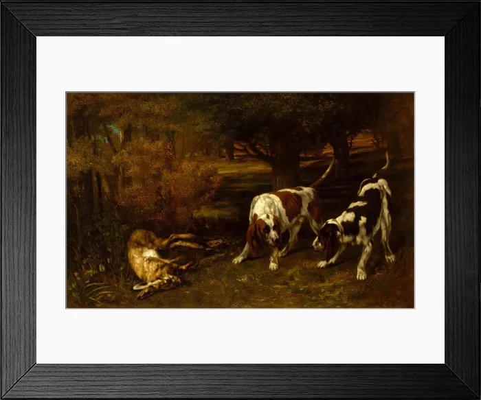 Framed Print : HUNTING DOGS WITH DEAD HARE, by Gustave Courbet, 1857, French painting, oil on canvas