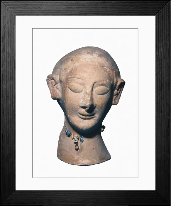 Framed Print : Woman's head. Punic art. Terracotta sculpture. From: Puig des Molins (Ibiza). Carthaginian art. Terra-cotta. SPAIN. Barcelona. Archaeology Museum of Catalonia. Proc: SPAIN