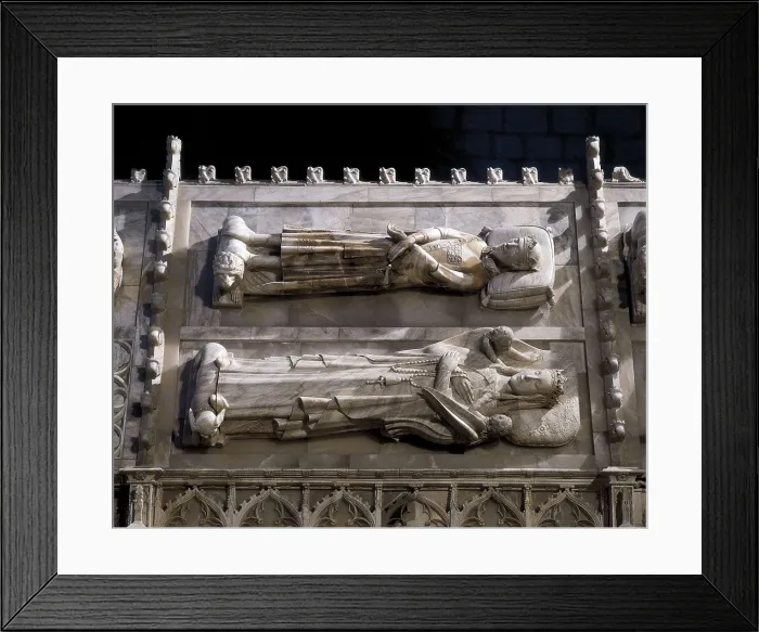 Framed Print : SPAIN. Vimbod. Monastery of Poblet. Tombs of king John I (1350-1396) and Violante de Bar, restored by Frederic Mars. Gothic art. Sculpture