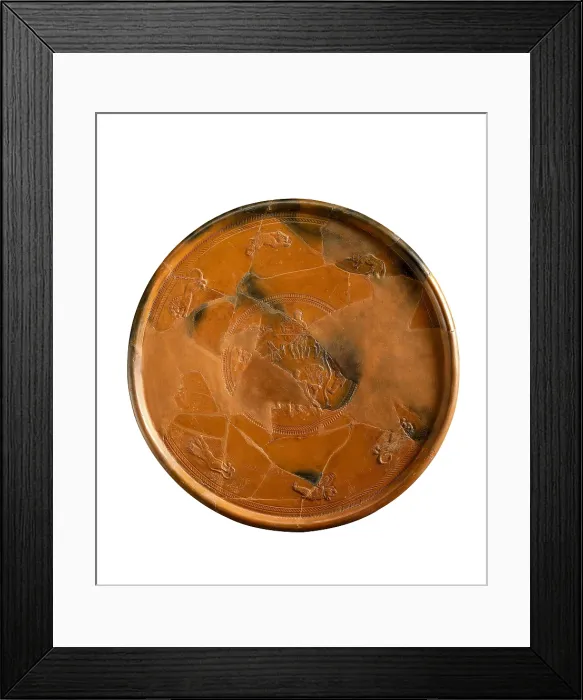 Framed Print : Clay plate decorated with hunting scene. Roman art. Ceramics. SPAIN. Madrid. National Museum of Archaeology. Proc: SPAIN. Sagunto. AISA / Everett Collection**US SALES ONLY**