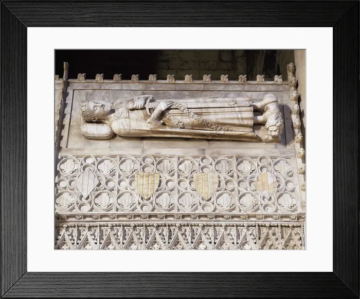 Framed Print : SPAIN. Vimbod. Monastery of Poblet. Sepulche of James I, restored by Frederic Mars (1948) according to the original by Jaume Cascalls and Jordi de Du. Gothic art