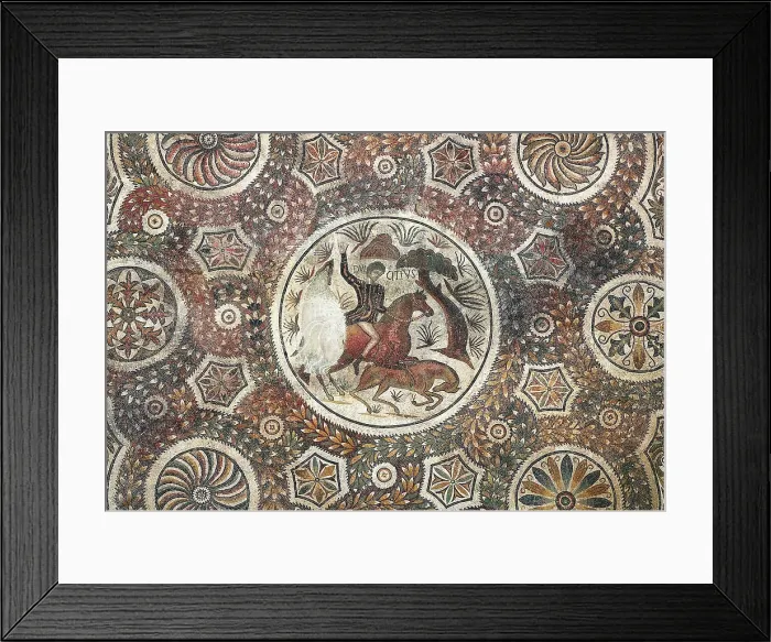 Framed Print : Mosaic with hunting scene. 4th c. Roman art. Early Empire. Mosaic. SPAIN. Pamplona. Navarra Museum. Proc: SPAIN. Tudela. AISA / Everett Collection**US SALES ONLY**