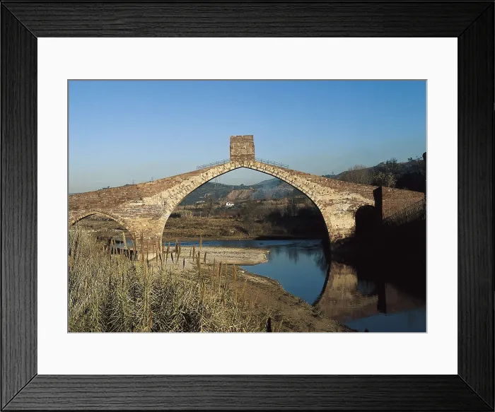 Framed Print : SPAIN. CATALONIA. BARCELONA. Martorell. Pont del Diable (Evil's Bridge) over the Llobregat river, with gothic central arch on a Roman basis