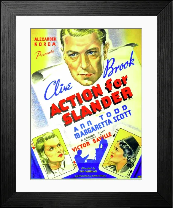 Framed Print : ACTION FOR SLANDER, US poster art, clockwise from top: Clive Brook, Margaretta Scott, Ann Todd, 1937