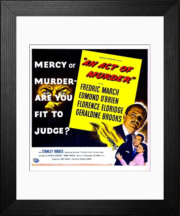 Framed Print : AN ACT OF MURDER, US lobbycard, bottom right from top: Fredric March, Edmond O'Brien, Geraldine Brooks, 1948
