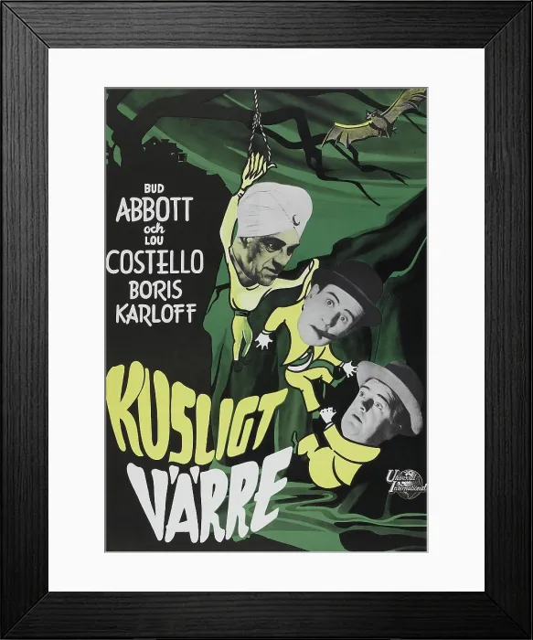 Framed Print : ABBOTT AND COSTELLO MEET THE KILLER, BORIS KARLOFF, Swedish poster art, from left: Boris Karloff, Bud Abbott, Lou Costello, 1949