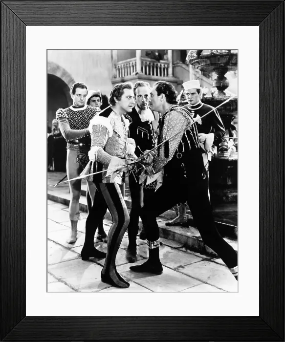Framed Print : ROMEO AND JULIET, from left, Reginald Denny, John Barrymore, Leslie Howard, Basil Rathbone, 1936