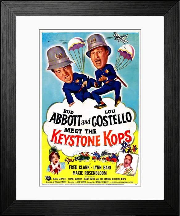 Framed Print : ABBOTT AND COSTELLO MEET THE KEYSTONE KOPS, US poster, Bud Abbott, Lou Costello, bottom from left: Lynn Bari, Fred Clark, 1955