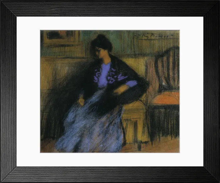 Framed Print : Picasso, Pablo (1881-1973). Seated Lady with a Shawl. 1899-1900. Charcoal and pastel on varnished paper. Drawing. SPAIN. Barcelona. Picasso Museum