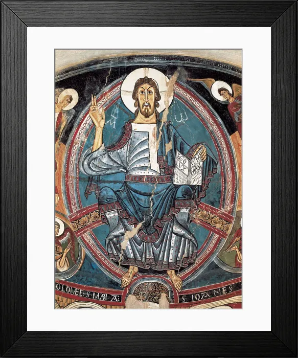 Framed Print : AISA / Everett Collection SANT CLIMENT DE TALL, Master of (12th century). Church of Sant Climent in Tall. Paintings in the central apse. c. 1123. Detail of the Pantocrator