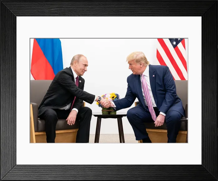 Framed Print : President Donald Trump and Russian Federation President, Vladimir Putin, at the G20 Japan Summit, June 29, 2019, in Osaka, Japan (BSLOC_2019_6_222)