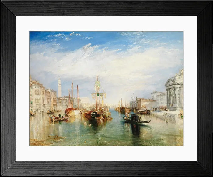 Framed Print : VENICE, FROM THE PORCH OF MADONNA DELLA SALUTE, by Joseph Turner. British, painting, 1835, oil on canvas. View is east toward boats on the Grand Canal, with the St