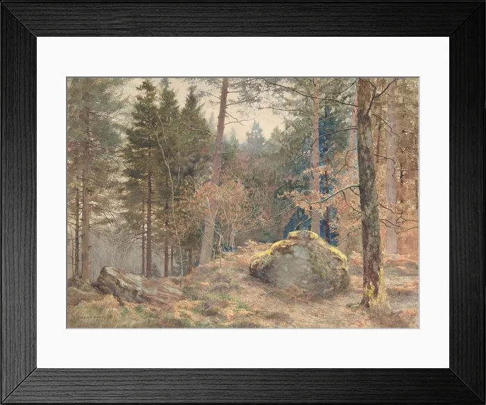 Framed Print : IN A WELSH PINE WOOD, by James Thomas Watts, 1891, British watercolor painting. Watts was influenced by Ruskin and the Pre-Raphaelites Framed Print : IN A WELSH PINE WOOD, by James Thomas Watts, 1891, British watercolor painting. Watts was influenced by Ruskin and the Pre-Raphaelites
