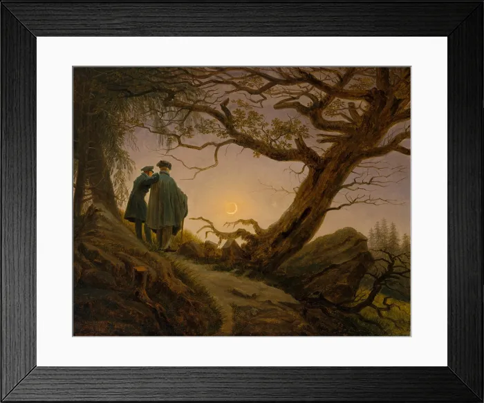 Framed Print : TWO MEN CONTEMPLATING THE MOON, by Caspar David Friedrich, 1825-30, German painting, oil on canvas