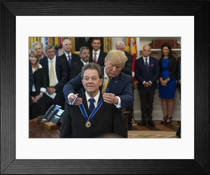Framed Print : Arthur Laffer, the Father of Supply-Side Economics, receives the Presidential Medal of Freedom from President Trump. White House, Oval Office, June 19, 2019 (BSLOC_2019_6_217) Framed Print : Arthur Laffer, the Father of Supply-Side Economics, receives the Presidential Medal of Freedom from President Trump. White House, Oval Office, June 19, 2019 (BSLOC_2019_6_217)