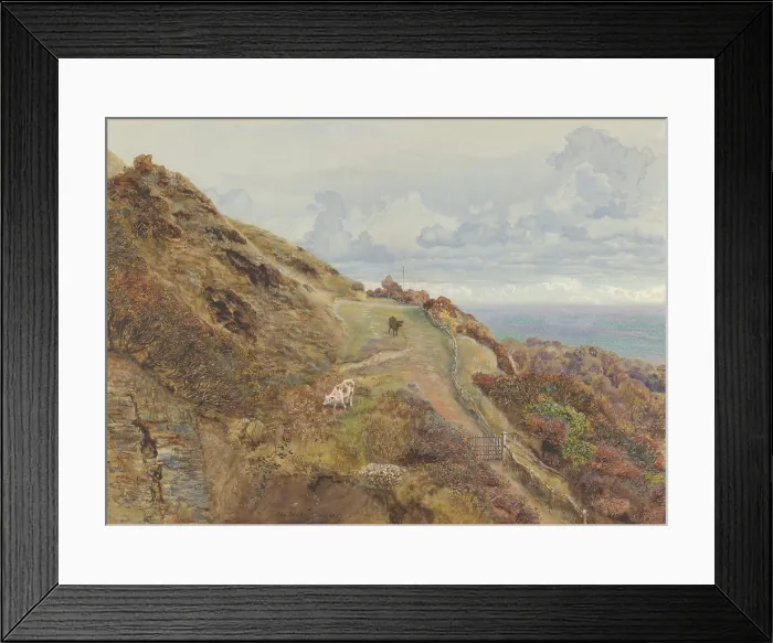 Framed Print : BONCHURCH DOWNS, by John Brett, 1865, British watercolor painting. Isle of Wight landscape is rendered in great detail Framed Print : BONCHURCH DOWNS, by John Brett, 1865, British watercolor painting. Isle of Wight landscape is rendered in great detail