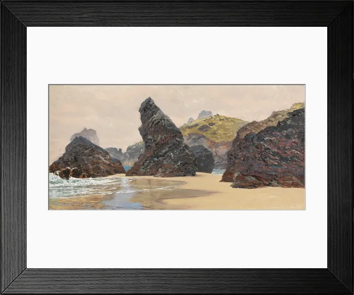 Framed Print : KYNANCE, by John Brett, 1888, British painting, oil on canvas. Kynance Cove is in Cornwall, on the Lizard Peninsula in remote southwest England