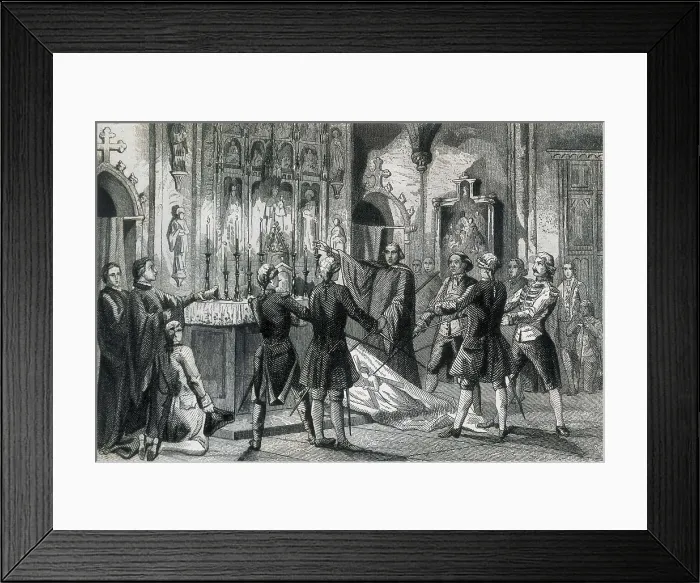 Framed Print : Spain (1713). War of the Spanish Succession. Oath of the captains of Barcelona, by which Antonio de Villarroel was named commander-in-chief of the Army of Catalonia (June 1713) Framed Print : Spain (1713). War of the Spanish Succession. Oath of the captains of Barcelona, by which Antonio de Villarroel was named commander-in-chief of the Army of Catalonia (June 1713)