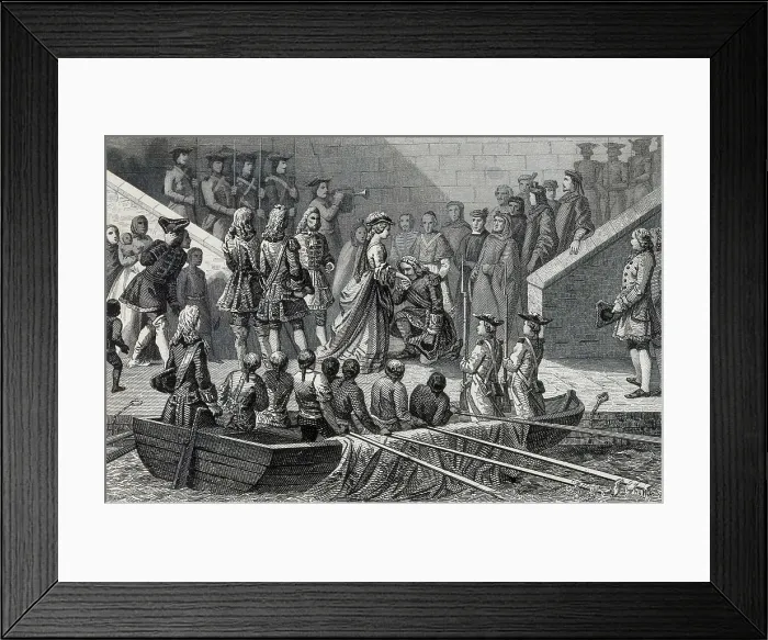 Framed Print : Spian (1713). War of the Spanish Succession. The regent queen Christine of Brnswick, wife of the archduke Charles, leaves Barcelona by ship and goes to Germany. Etching Framed Print : Spian (1713). War of the Spanish Succession. The regent queen Christine of Brnswick, wife of the archduke Charles, leaves Barcelona by ship and goes to Germany. Etching