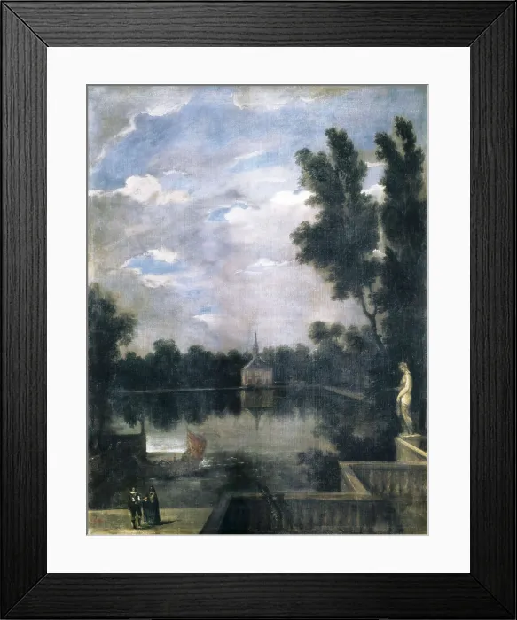 Framed Print : MARTINEZ DEL MAZO, Juan Bautista (1612-1667). A Pond of the Buen Retiro. ca. 1637. Baroque art. Oil on canvas. SPAIN. Madrid. Prado Museum