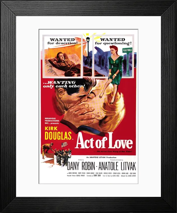 Framed Print : ACT OF LOVE, US poster, top from left: Kirk Douglas, Dany Robin, 1953