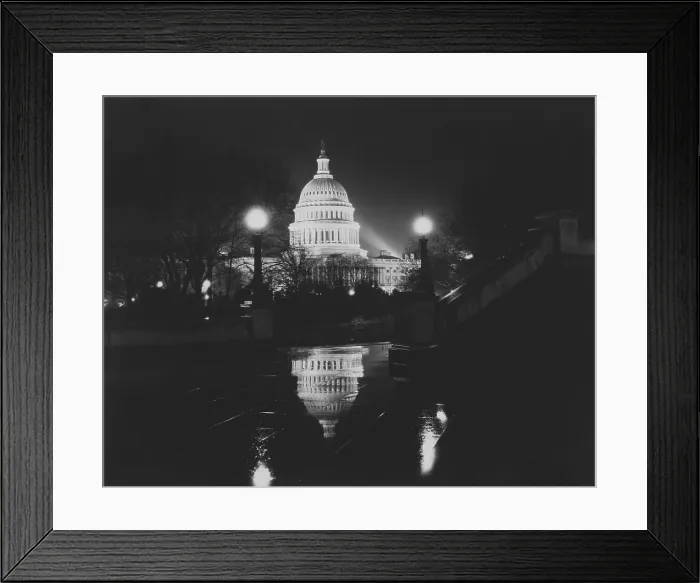 Framed Print : United States Capitol from the Jefferson Building of the Library of Congress. Night view in the rain, 1923. Photo by Theodor Horydczak. (BSLOC_2015_15_84) Framed Print : United States Capitol from the Jefferson Building of the Library of Congress. Night view in the rain, 1923. Photo by Theodor Horydczak. (BSLOC_2015_15_84)