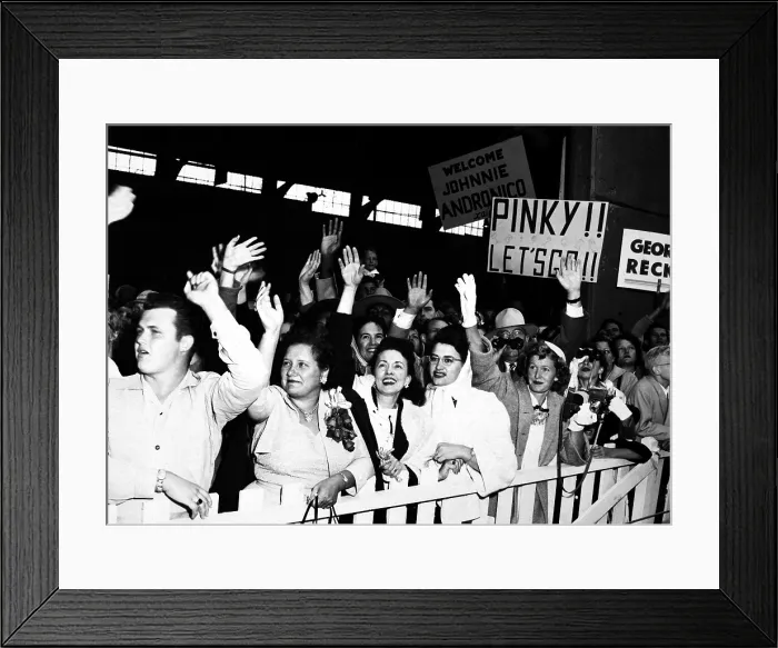 Framed Print : Families waving as they greet the troop ship of the POW's returning from the Korean War. August 23, 1953. Fort Mason, California. Korean War, 1950-53. (BSLOC_2014_11_180)