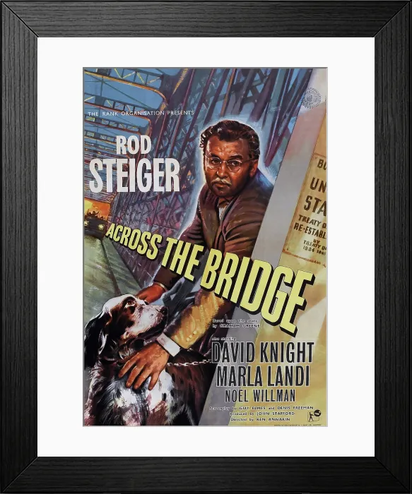 Framed Print : ACROSS THE BRIDGE, British poster, Rod Steiger, 1957