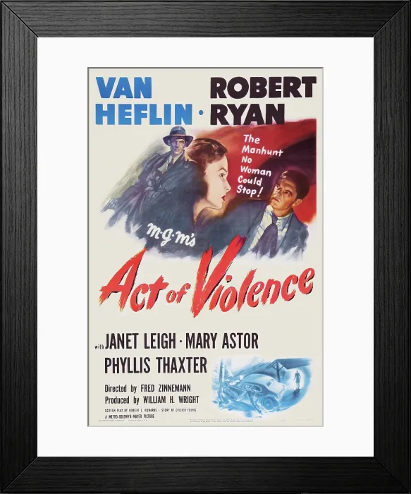 Framed Print : ACT OF VIOLENCE, US poster art, from left: Robert Ryan, Janet Leigh, Van Heflin, 1948