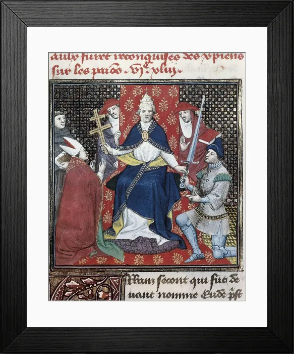 Framed Print : URBAN II (c. 1035 - 1099). First Crusade (1095). Council of Clermont. Pope Urban II authorizes the departure to the Crusades. Gothic art. Miniature Painting. FRANCE. Paris