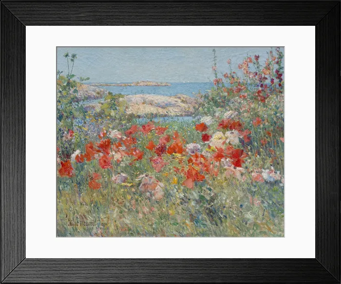 Framed Print : CELIA THAXTERS GARDEN, ISLES OF SHOALS, MAINE, by Childe Hassam, 1890, American oil painting. Poet Celia Thaxters salon was a gathering place for artists who summered nearby Framed Print : CELIA THAXTERS GARDEN, ISLES OF SHOALS, MAINE, by Childe Hassam, 1890, American oil painting. Poet Celia Thaxters salon was a gathering place for artists who summered nearby