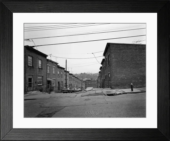 Framed Print : Yonkers, New York, ca. 1980. Moquette Row Housing, are 18th century industrial housing reminiscent of architecture in industrial cities of Scotland