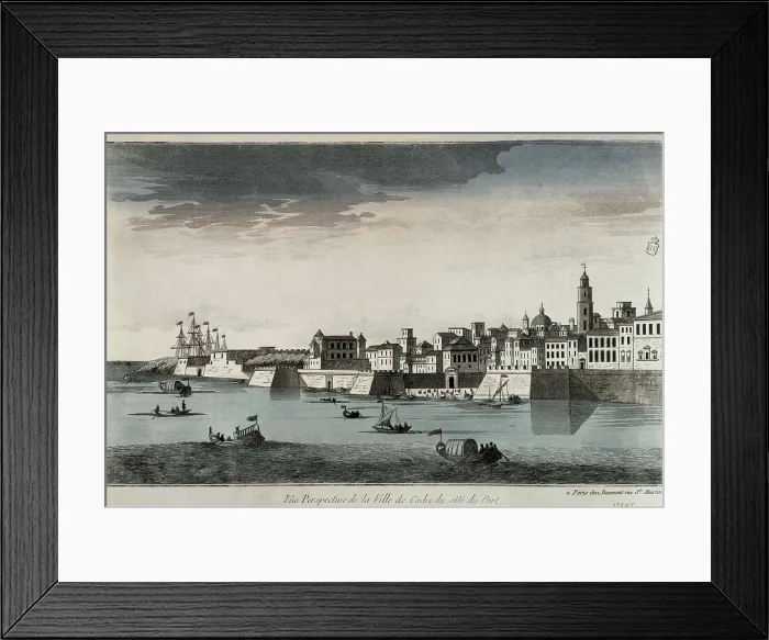 Framed Print : City of Cadiz seen from the harbour. Engraving. FRANCE. Paris. National Library. AISA / Everett Collection**US SALES ONLY**