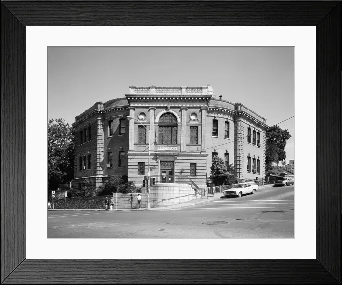 Framed Print : Yonkers Public Library, ca. 1980. Main entrance. Nepperhan Avenue & South Broadway. Westchester County, New York. (BSLOC_2015_11_1)