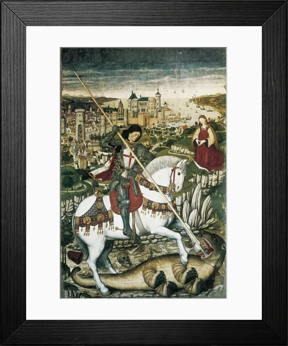 Framed Print : NIARD, Pere (15th century). Altarpiece of Saint George. c. 1468-1470. In the background, the bay of Palma and Portop. Gothic art. Tempera on wood. SPAIN. Palma de Mallorca Framed Print : NIARD, Pere (15th century). Altarpiece of Saint George. c. 1468-1470. In the background, the bay of Palma and Portop. Gothic art. Tempera on wood. SPAIN. Palma de Mallorca
