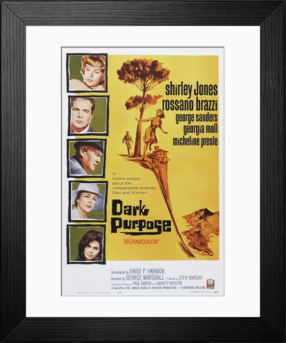 Framed Print : DARK PURPOSE, (aka L'INTRIGO), US poster, from top: Shirley Jones, Rossano Brazzi, George Sanders, Micheline Presle, Giorgia Moll, 1964 Framed Print : DARK PURPOSE, (aka L'INTRIGO), US poster, from top: Shirley Jones, Rossano Brazzi, George Sanders, Micheline Presle, Giorgia Moll, 1964