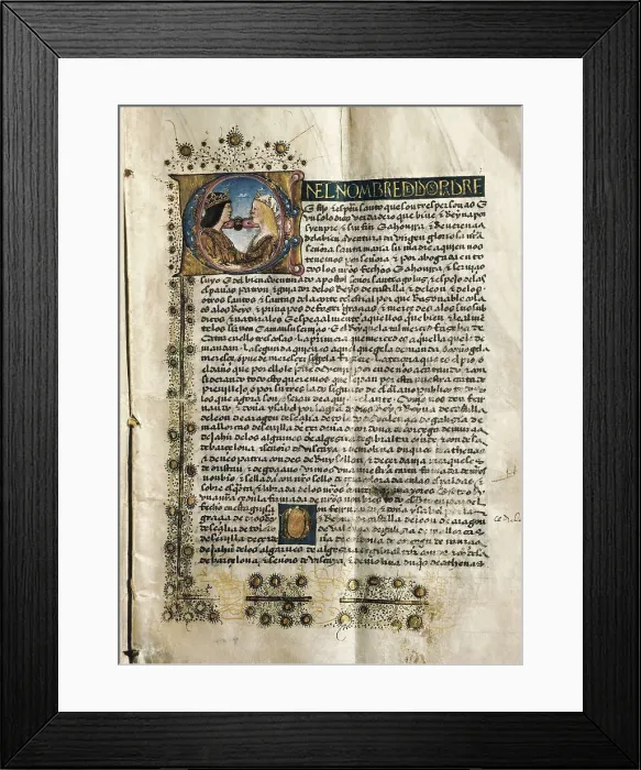 Framed Print : Priviledge granted by the Catholic Monarchs to the city of Seville which withdrew the alcabala payment (sales-taxes) (20th October 1484). Miniature Painting. SPAIN. Valladolid Framed Print : Priviledge granted by the Catholic Monarchs to the city of Seville which withdrew the alcabala payment (sales-taxes) (20th October 1484). Miniature Painting. SPAIN. Valladolid