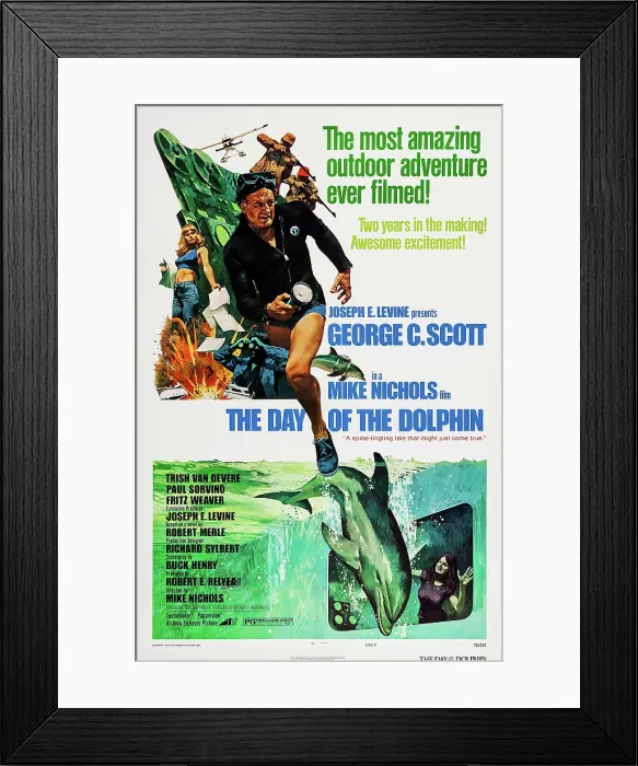 Framed Print : THE DAY OF THE DOLPHIN, US poster art, George C. Scott, 1973