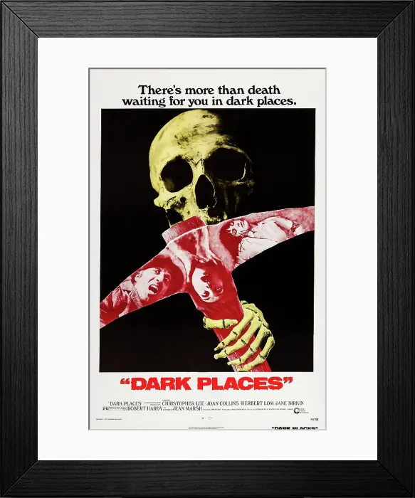 Framed Print : DARK PLACES, US poster, from left: Christopher Lee, Jane Birkin, Joan Collins, 1973