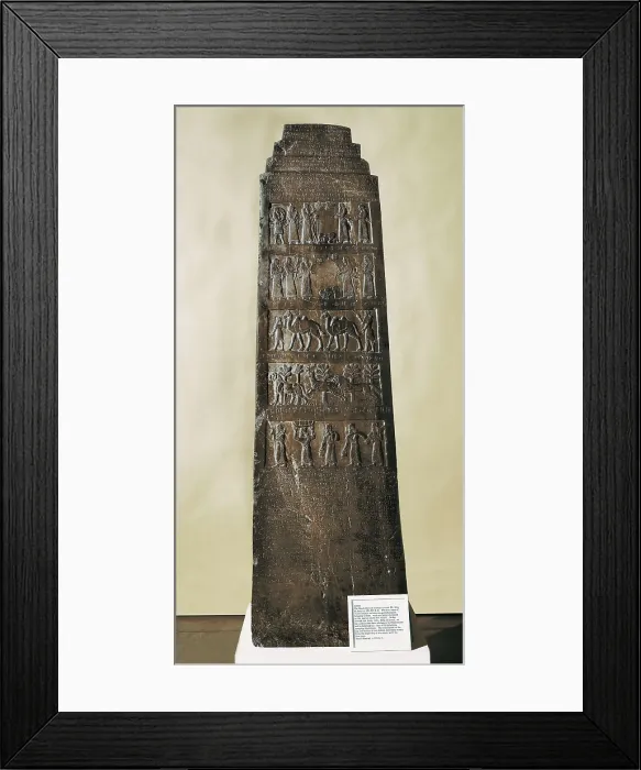 Framed Print : The Black Obelisk of Shalmaneser III. 858 -824 BC. Assyrian art. Relief on rock. UNITED KINGDOM. London. The British Museum. Proc: IRAQ. Kalhu. Nimrud Framed Print : The Black Obelisk of Shalmaneser III. 858 -824 BC. Assyrian art. Relief on rock. UNITED KINGDOM. London. The British Museum. Proc: IRAQ. Kalhu. Nimrud