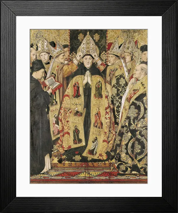 Framed Print : HUGUET, Jaume (1415-1492). The Consecration of Saint Augustine. 1466 - 1475. The Church was in the origin the siege of the Blanquers Brotherhood